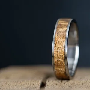 Titanium ring with Oak burl inlay
