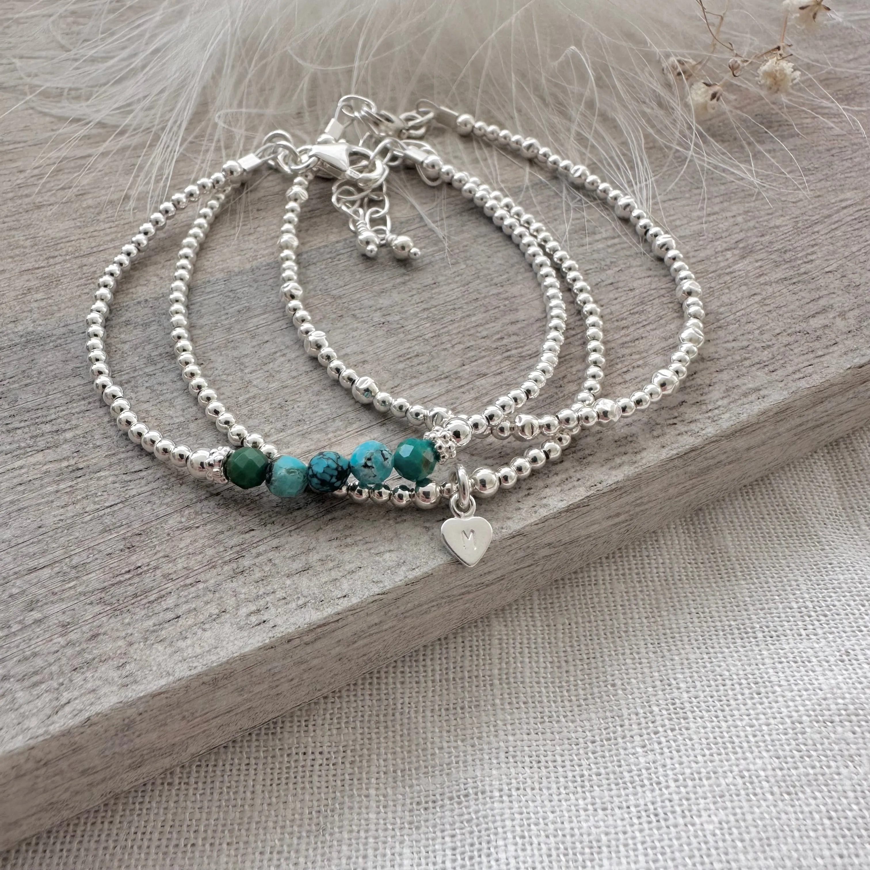 Turquoise Stacking Bracelet Set, Dainty Personalised December Birthstone Jewellery