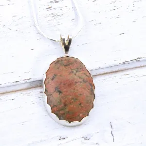 Unakite Jasper, Artisan Cabochon Necklace