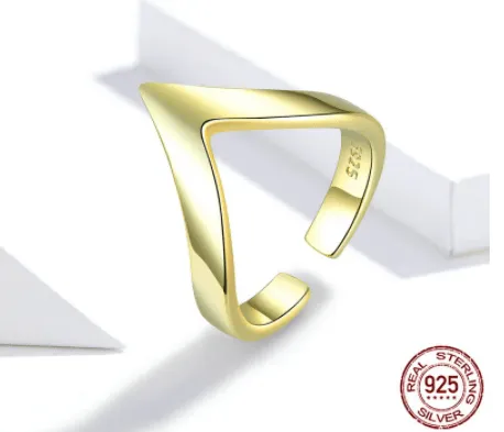 V Chevron Ring Bold and Beautiful Yellow Gold or Platinum Plated Sterling Silver