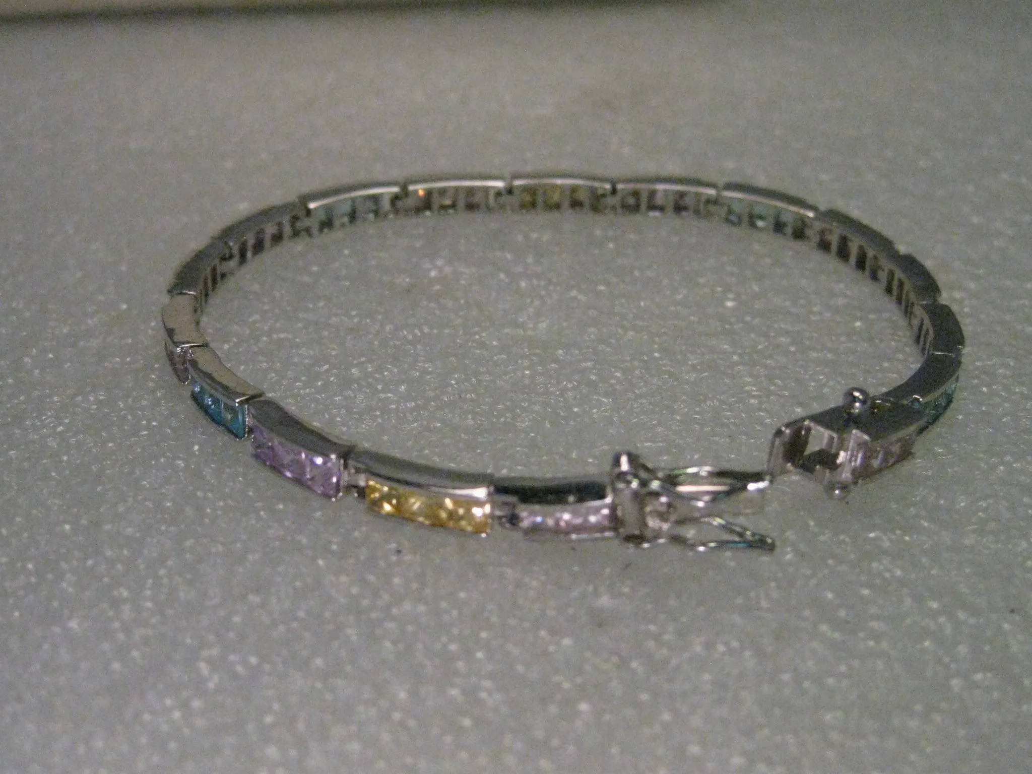 Vintage but Current Sterling Silver Tennis Bracelet, Pastel & Clear Stones, 7.75", signed F.A.S.