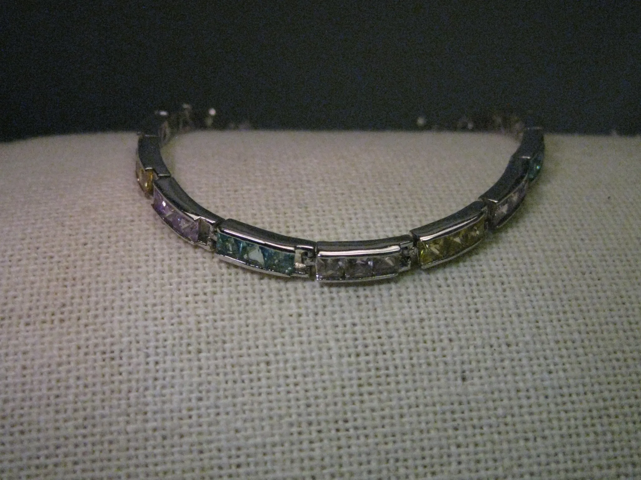 Vintage but Current Sterling Silver Tennis Bracelet, Pastel & Clear Stones, 7.75", signed F.A.S.