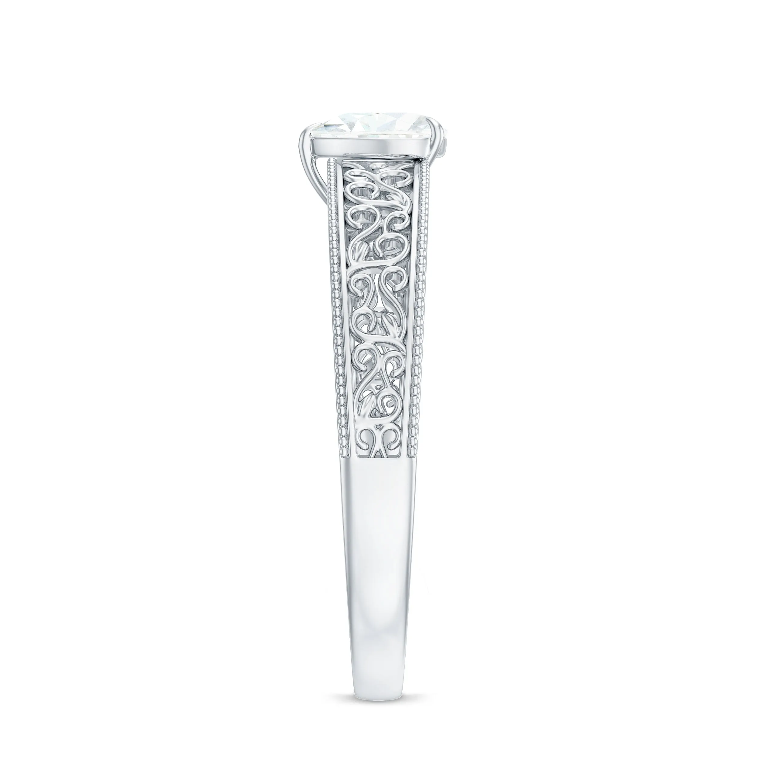 Vintage Inspired Heart Shape Lab Grown Diamond Solitaire Filigree Ring
