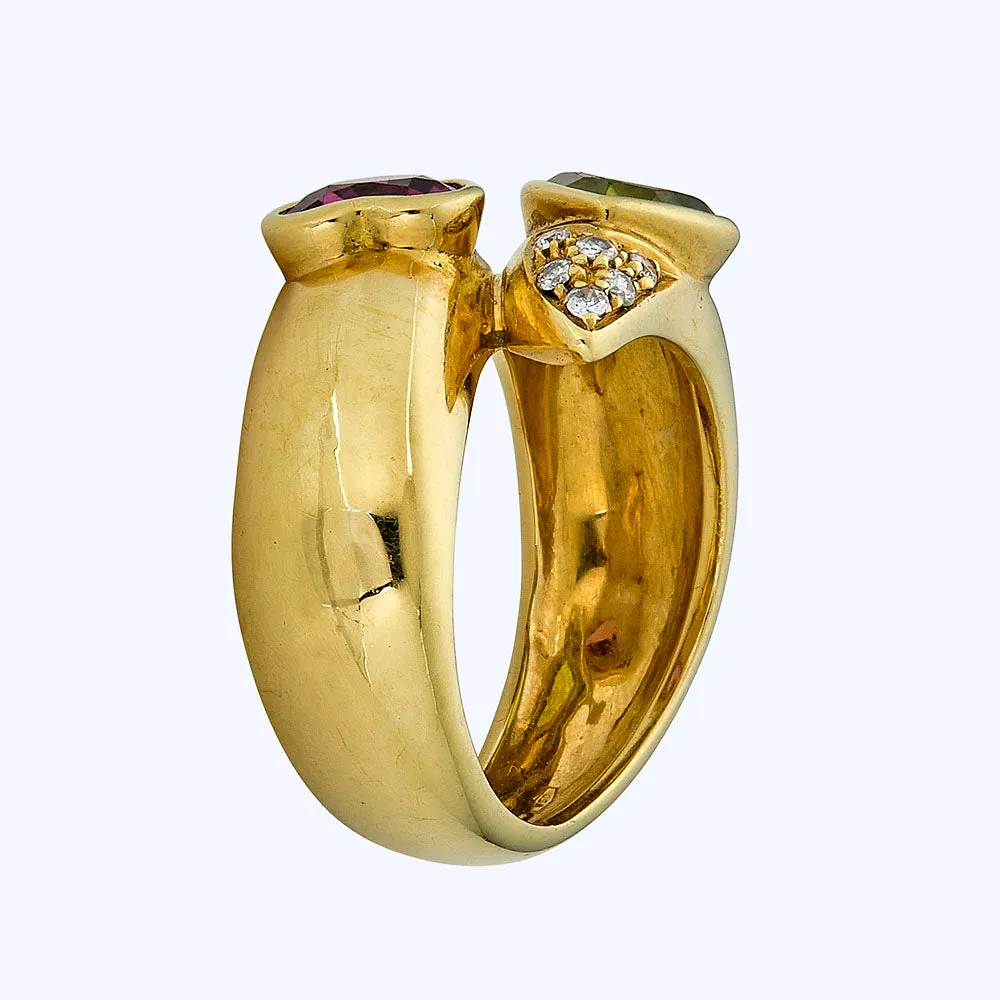 Vintage Tourmaline & Diamond Heart Ring
