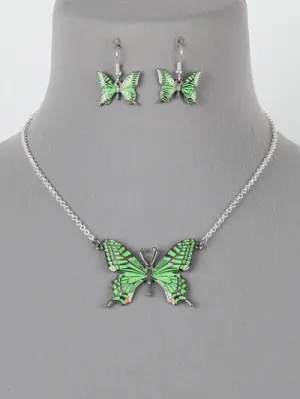 Womens Fashion Butterfly Pendant Metal Necklace Set